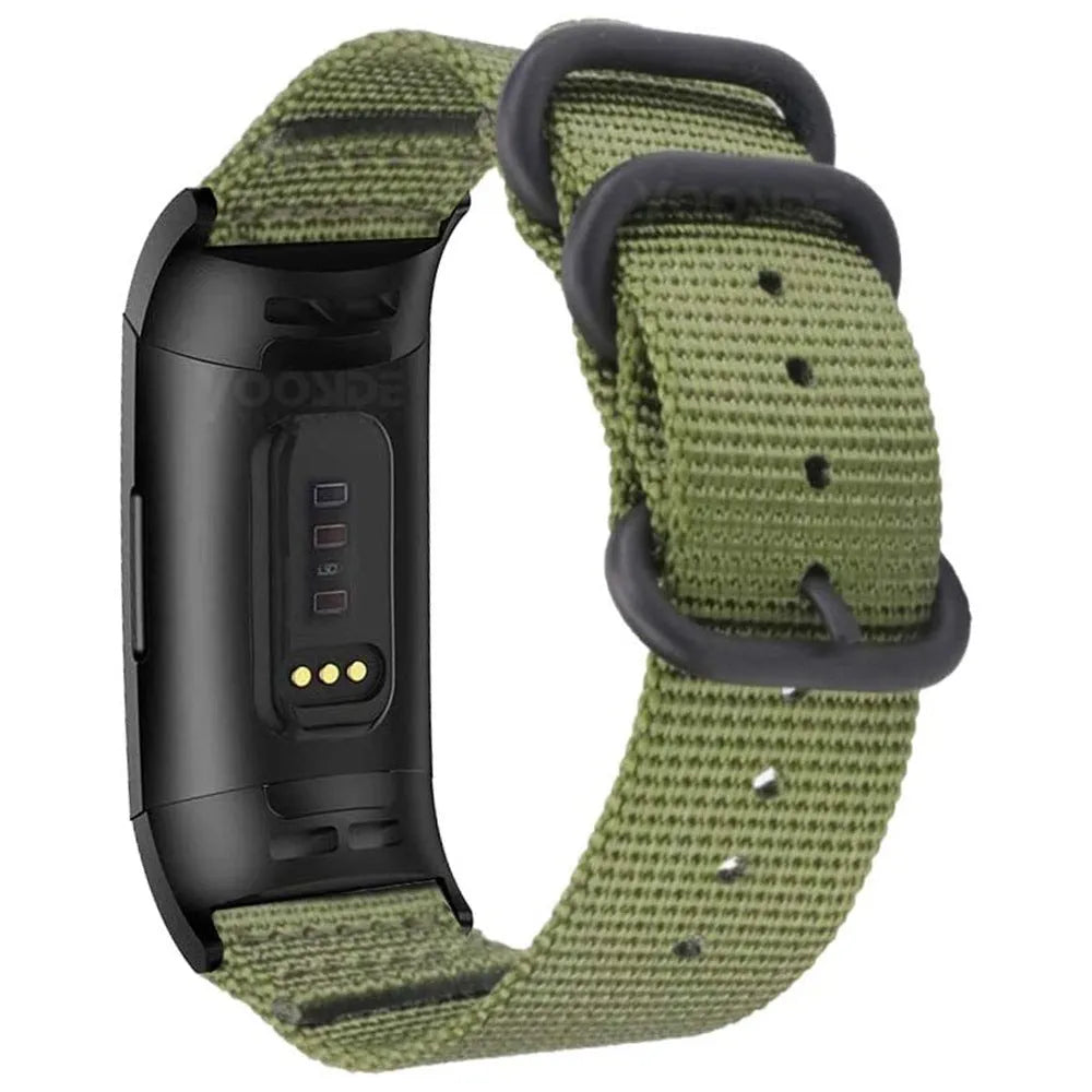 Army Green nylon three-ring buckle replacement strap for Fitbit Charge fitness trackers