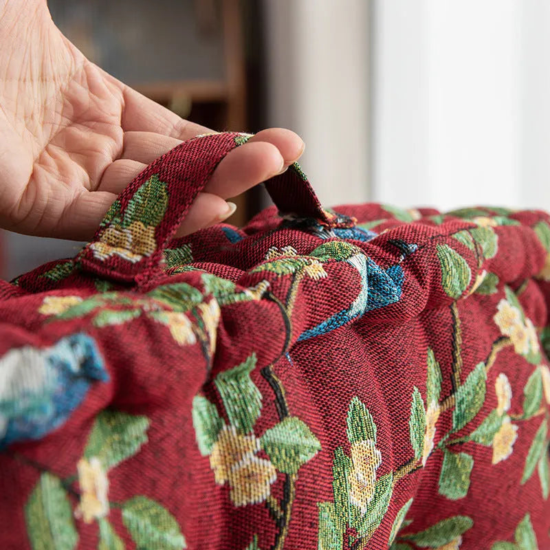 American dining chair cushion with plant pattern in multiple colours showing 40×40×8cm dimensions