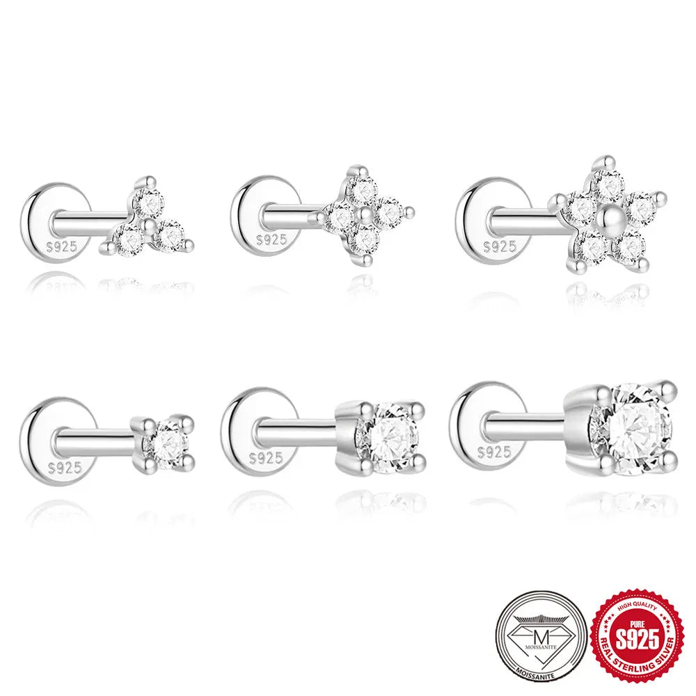 Sterling silver geometric stud earrings with petal design in platinum finish