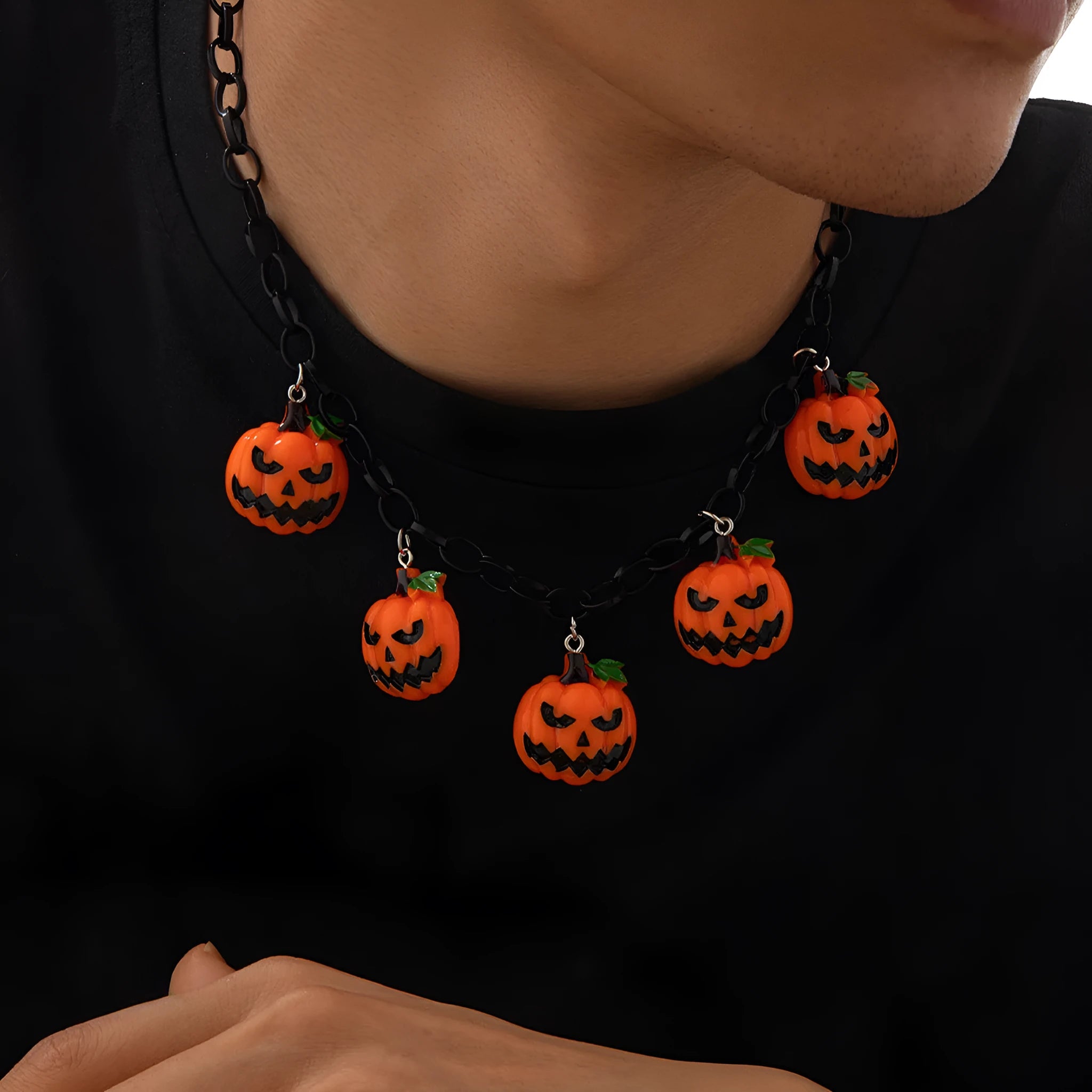Halloween necklace with acrylic pumpkin ghost cartoon pendant on plastic chain in mixed colours
