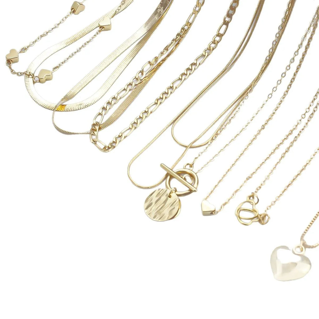 Women's gold electroplated ten-piece necklace set with snake bones chains and adjustable 21-50cm perimeter