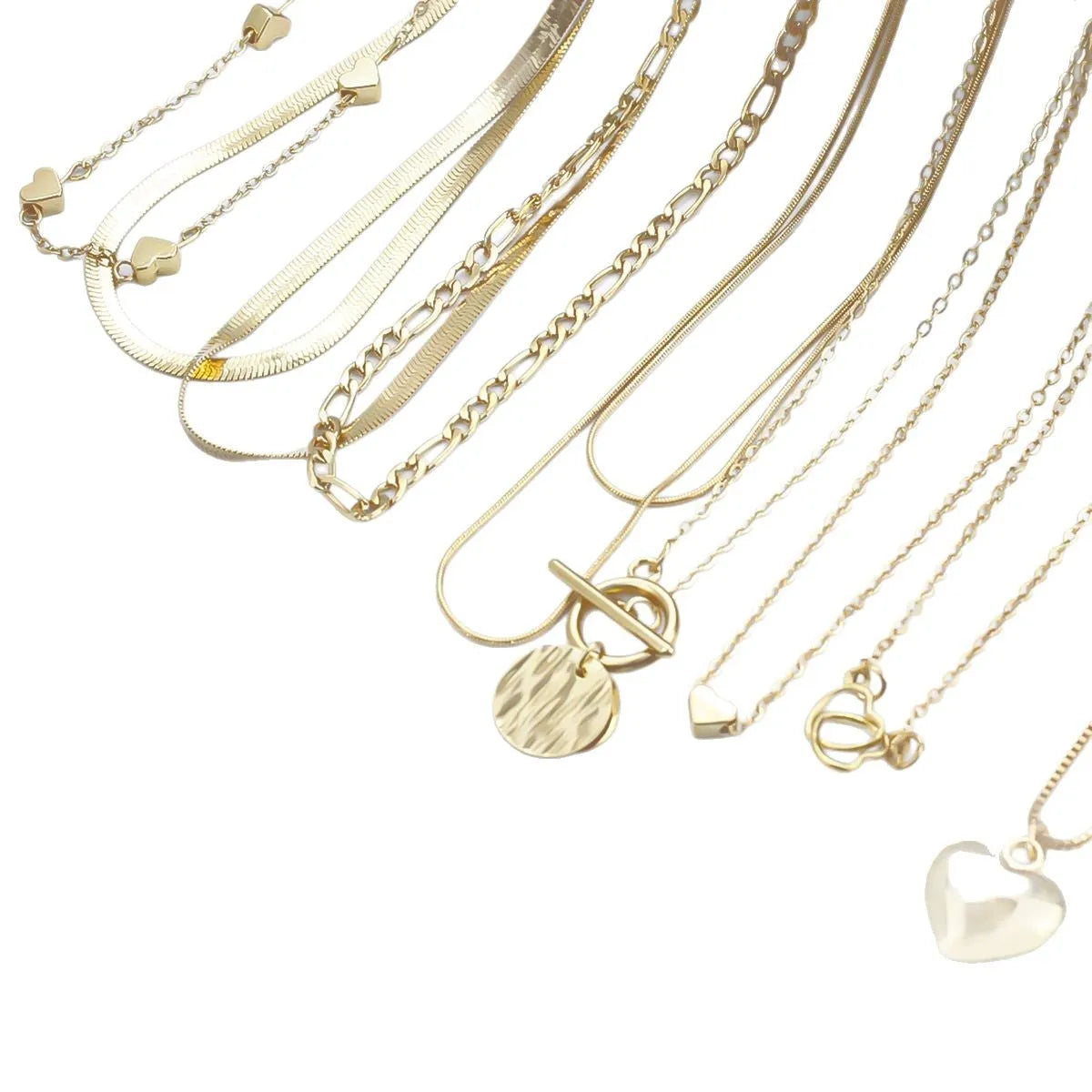 Women's gold electroplated ten-piece necklace set with snake bones chains and adjustable 21-50cm perimeter