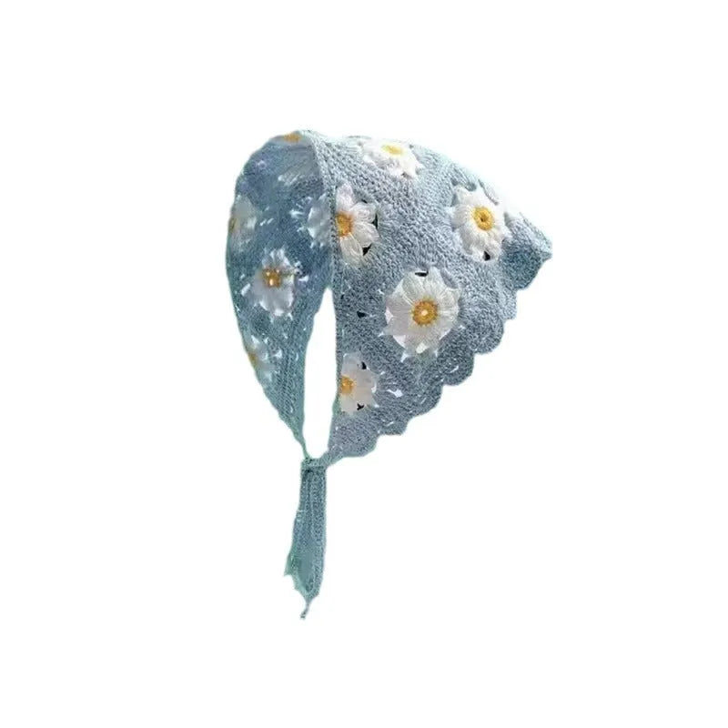 Women's cotton triangular headscarf with retro French floral pattern in multiple colour options