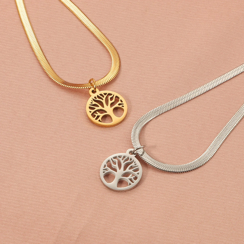 Stainless steel lucky tree necklace with adjustable chain and titanium steel pendant