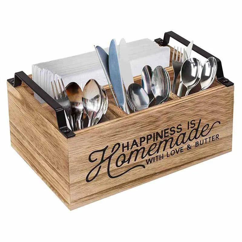 Large wooden kitchen storage box with grid compartments measuring 23×16.8×10cm