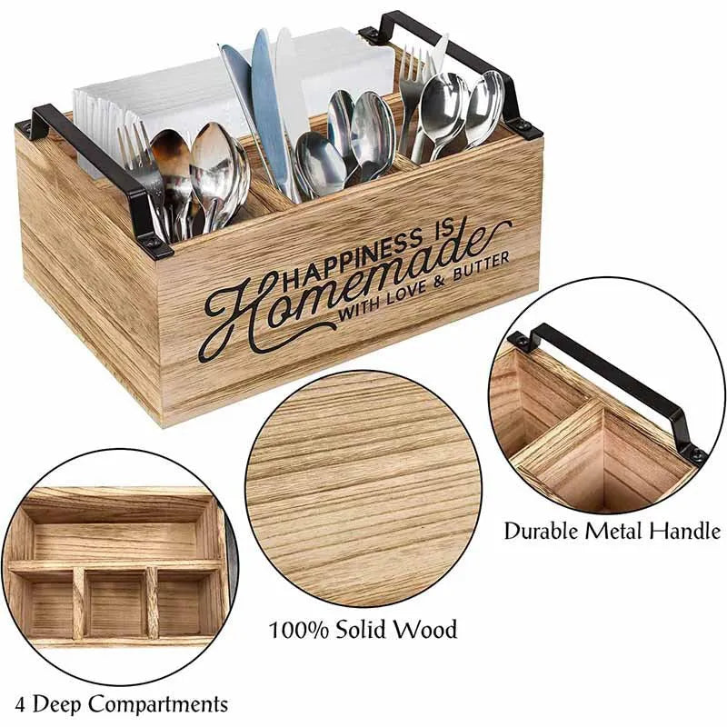 Large wooden kitchen storage box with grid compartments measuring 23×16.8×10cm