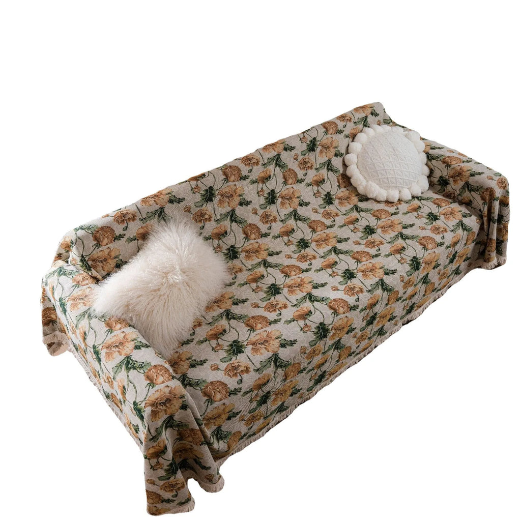 American country style jacquard patterned sofa cover in polyester cotton fabric on a sofa.