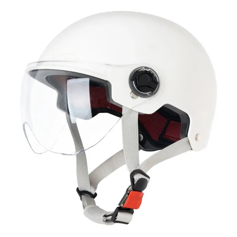3C certified electric motorcycle half helmet with sun visor in polypropylene.