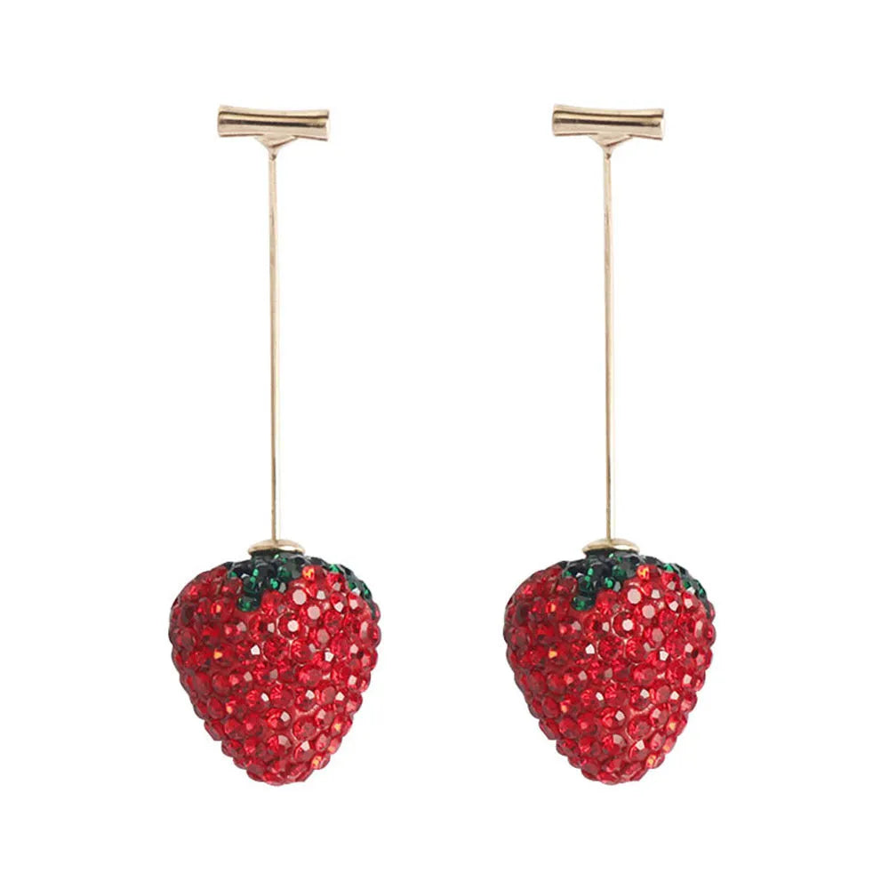 Geometric strawberry earrings with spot drill design in zinc alloy, showing colour variations