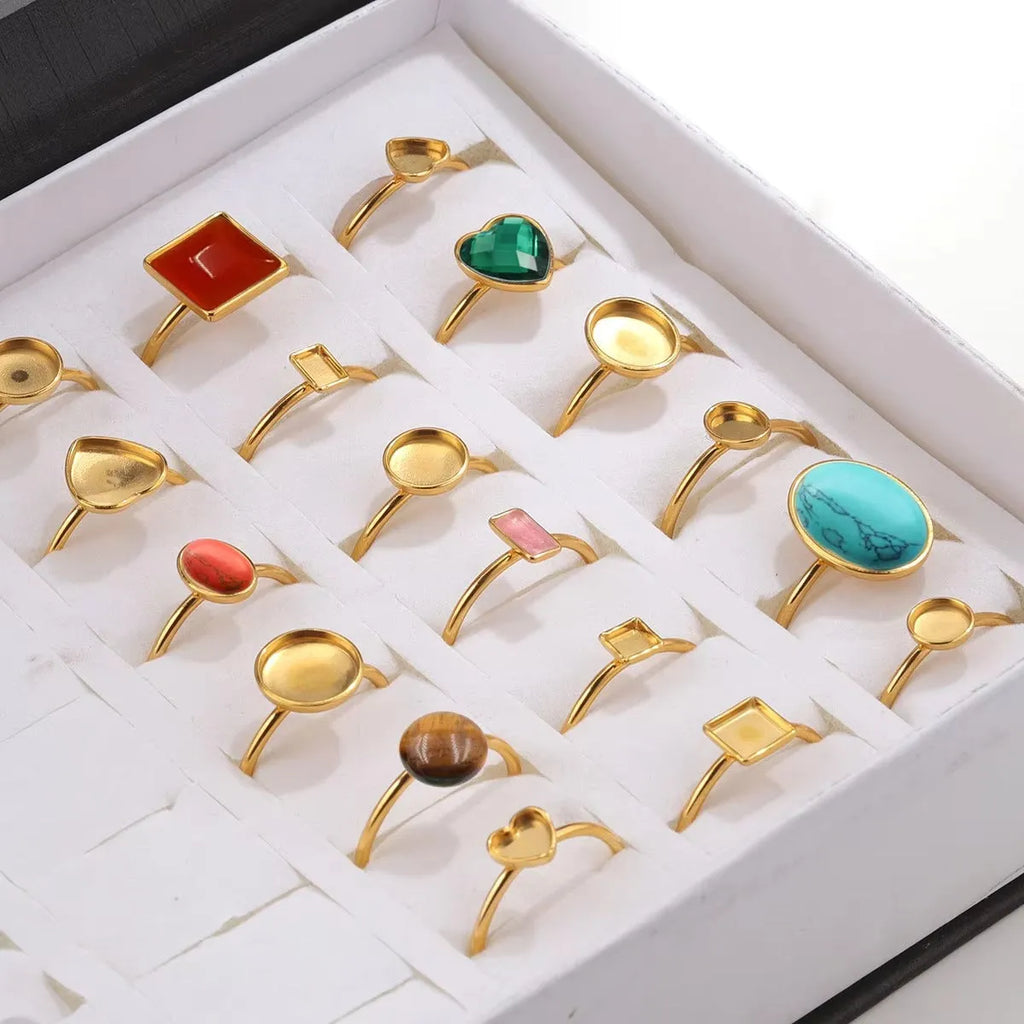 Gold stainless steel ring setting with totem pattern in multiple shapes for DIY jewellery
