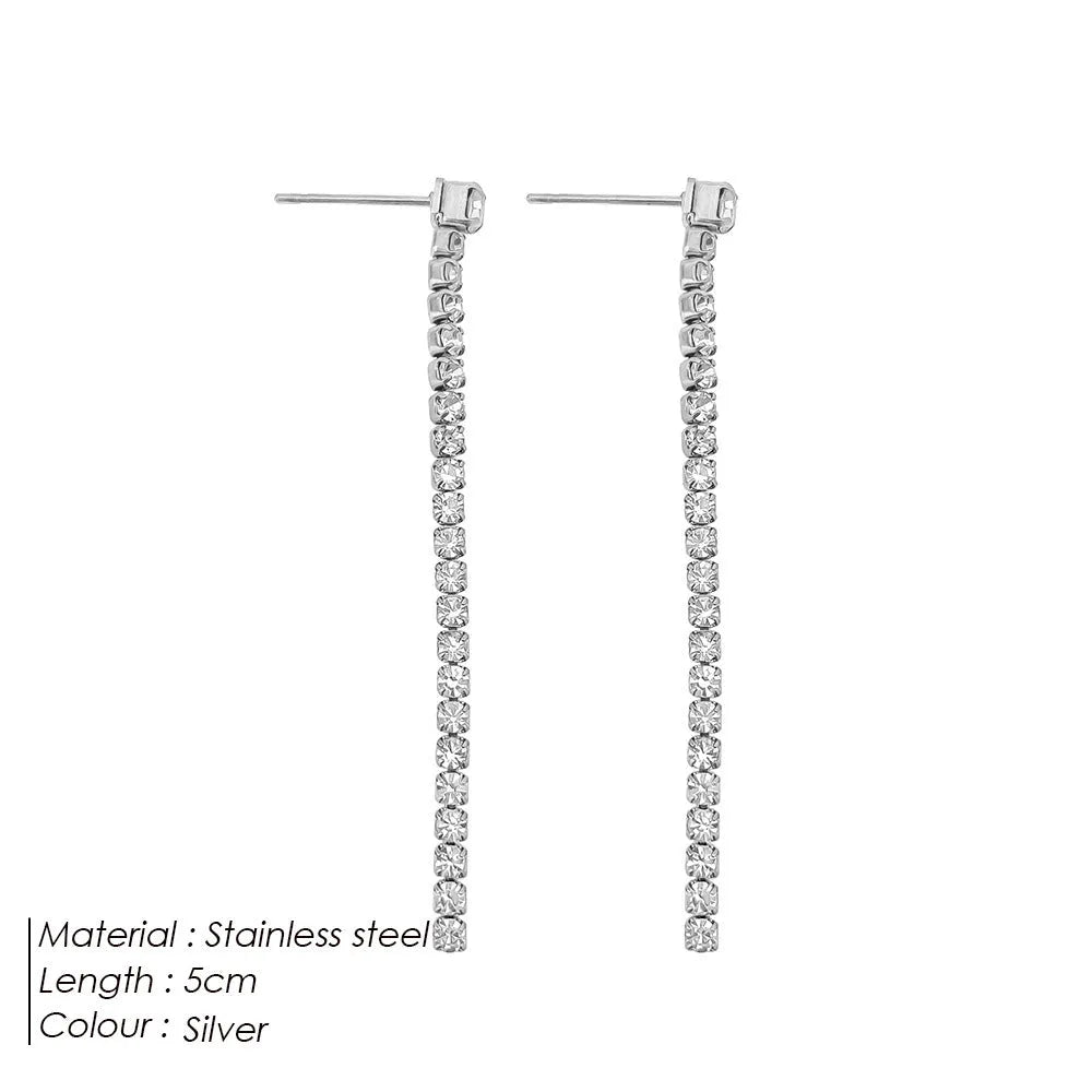 Women's stainless steel zircon earrings with geometry design and Chinese style elements in gold and steel colour options