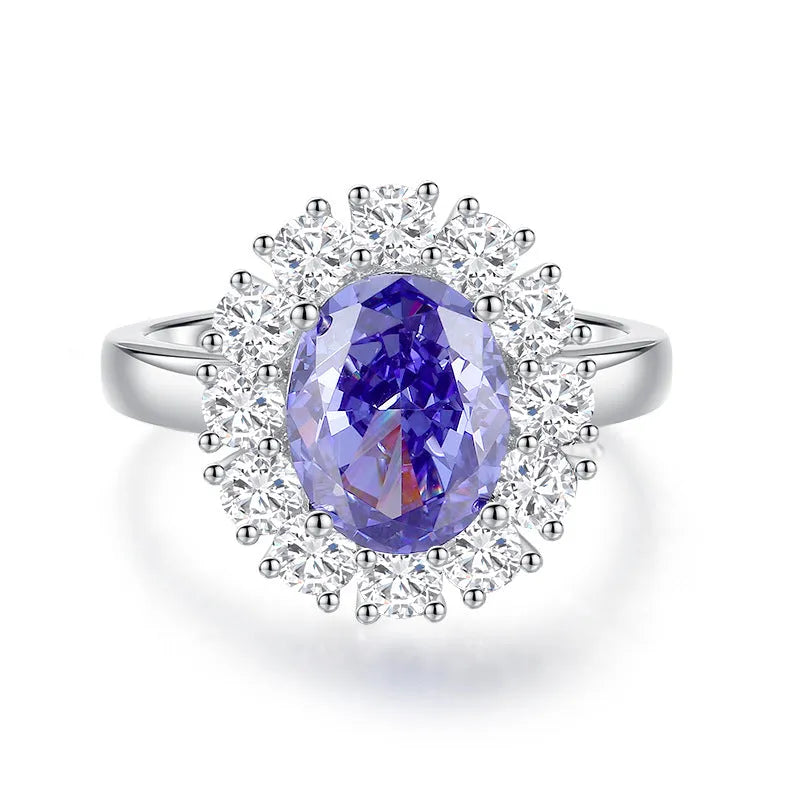 Heart-shaped sterling silver ring with a detailed ice flower cut colour zircon centre stone.