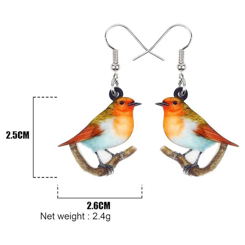 Acrylic blue titmouse geometric animal design pendant earrings with snake elements