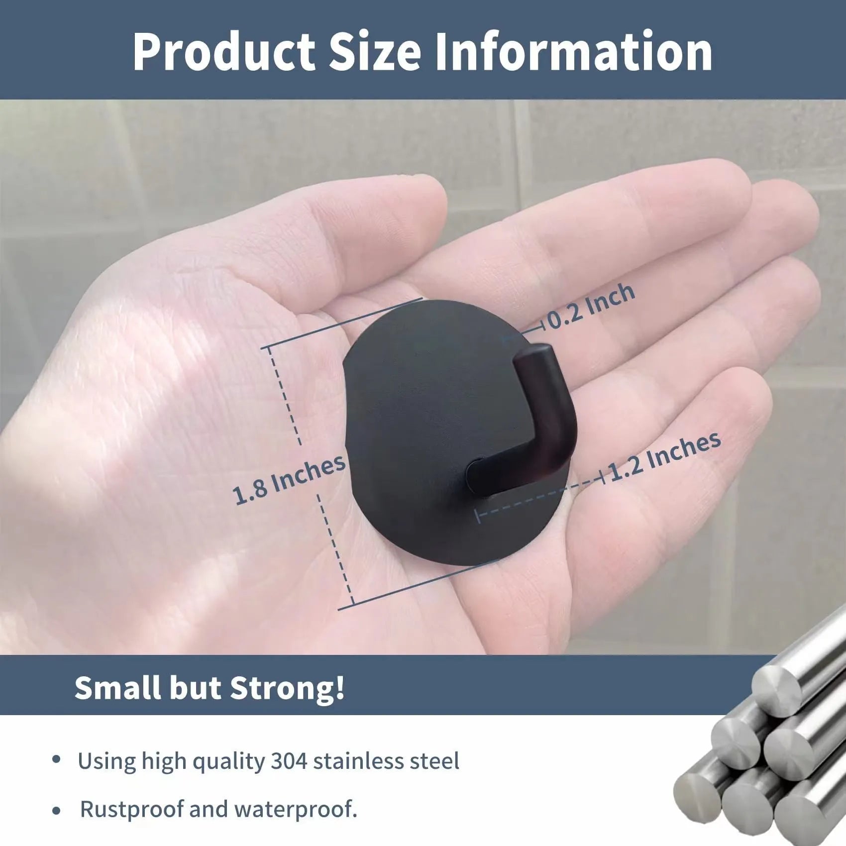 Stainless steel self-adhesive hook for bathroom and kitchen with 3kg capacity