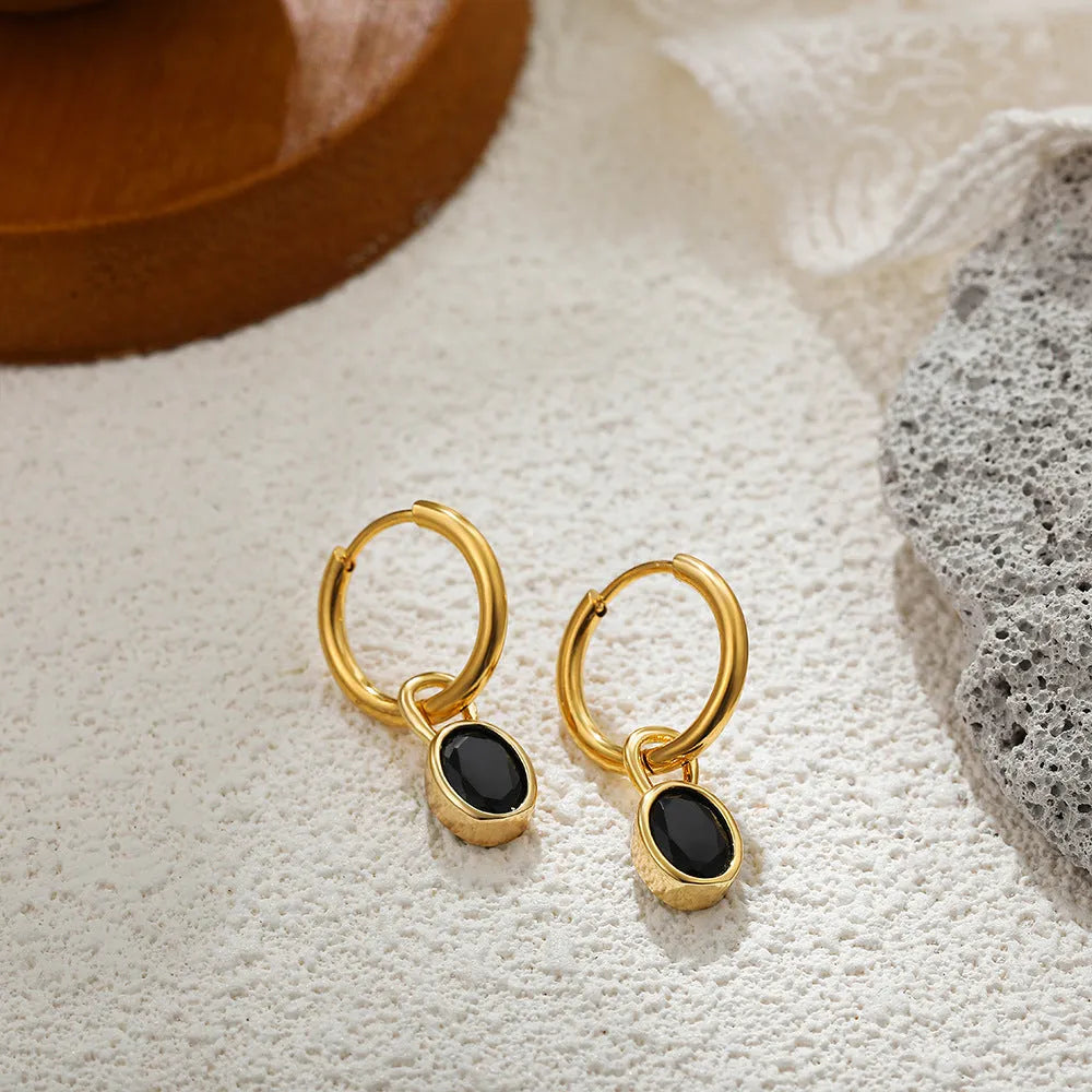 Women's copper retro earrings with oval zircon in ellipse design showing six colour options