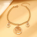 Spiral donut design women's jewellery set showing matching necklace, bracelet, and ear hooks in gold electroplated finish