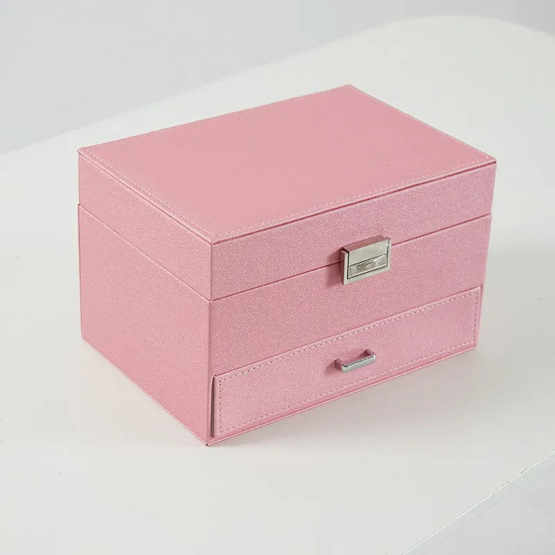 PU leather jewellery storage box in beige colour showing hard case construction and compact dimensions