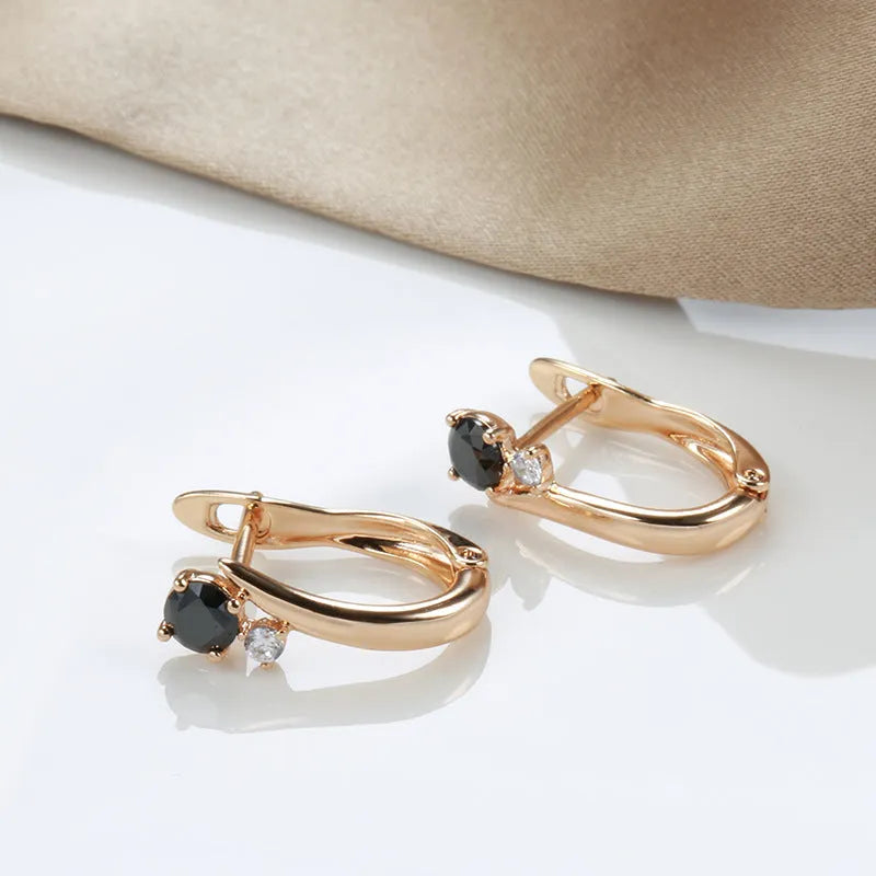 Women's black agate drop earrings with geometric design in cold wind gold colour