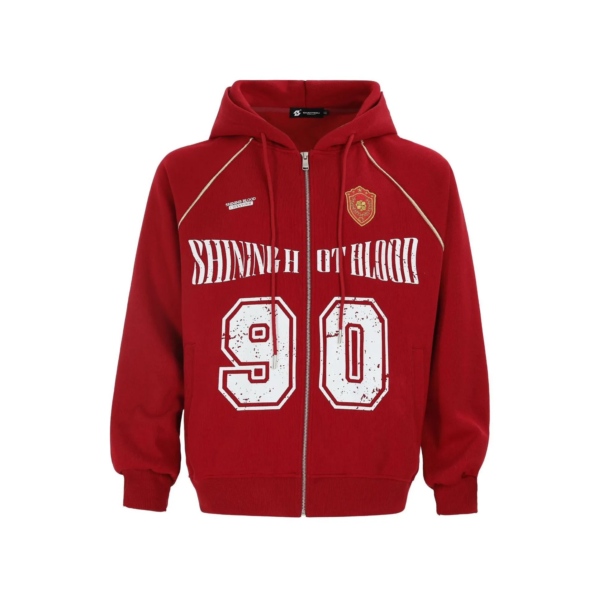 Women's American retro style cotton blend hooded jacket with front letter embroidery in loose cardigan fit