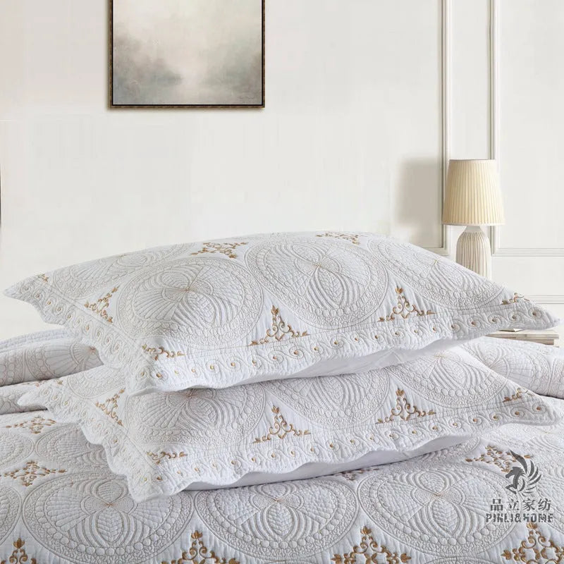 European-style cotton embroidery bed cover three-piece set with embroidered details on pure cotton fabric