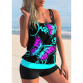 Women's plus size butterfly print swimsuit set with strap top and matching shorts