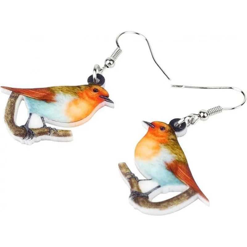 Acrylic blue titmouse geometric animal design pendant earrings with snake elements