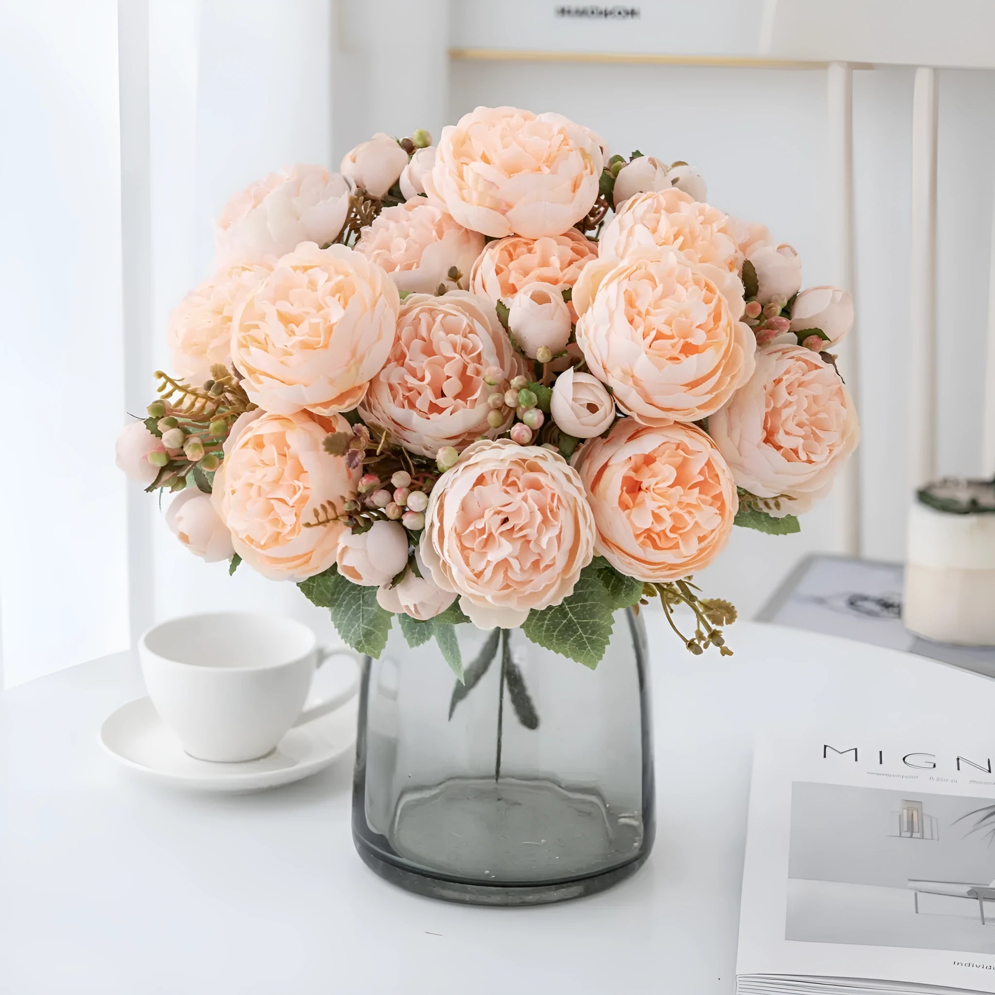 Artificial peony silk flower bouquet in multiple colours for wedding and home decoration