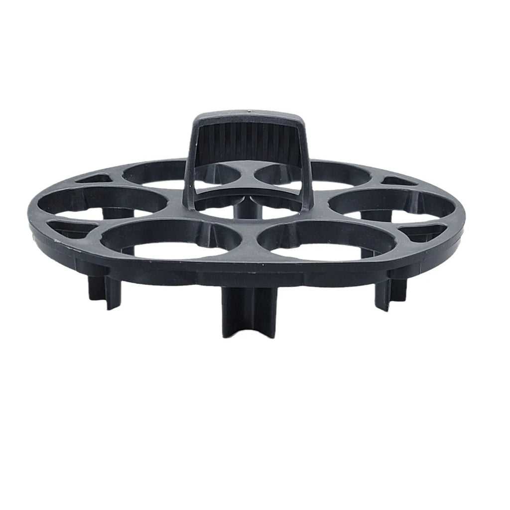 Black plastic egg holder keeper basket for kitchen storage, showing compact size.