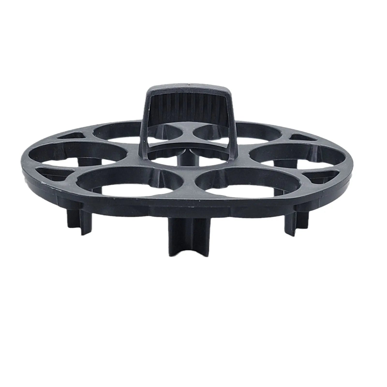 Black plastic egg holder keeper basket for kitchen storage, showing compact size.