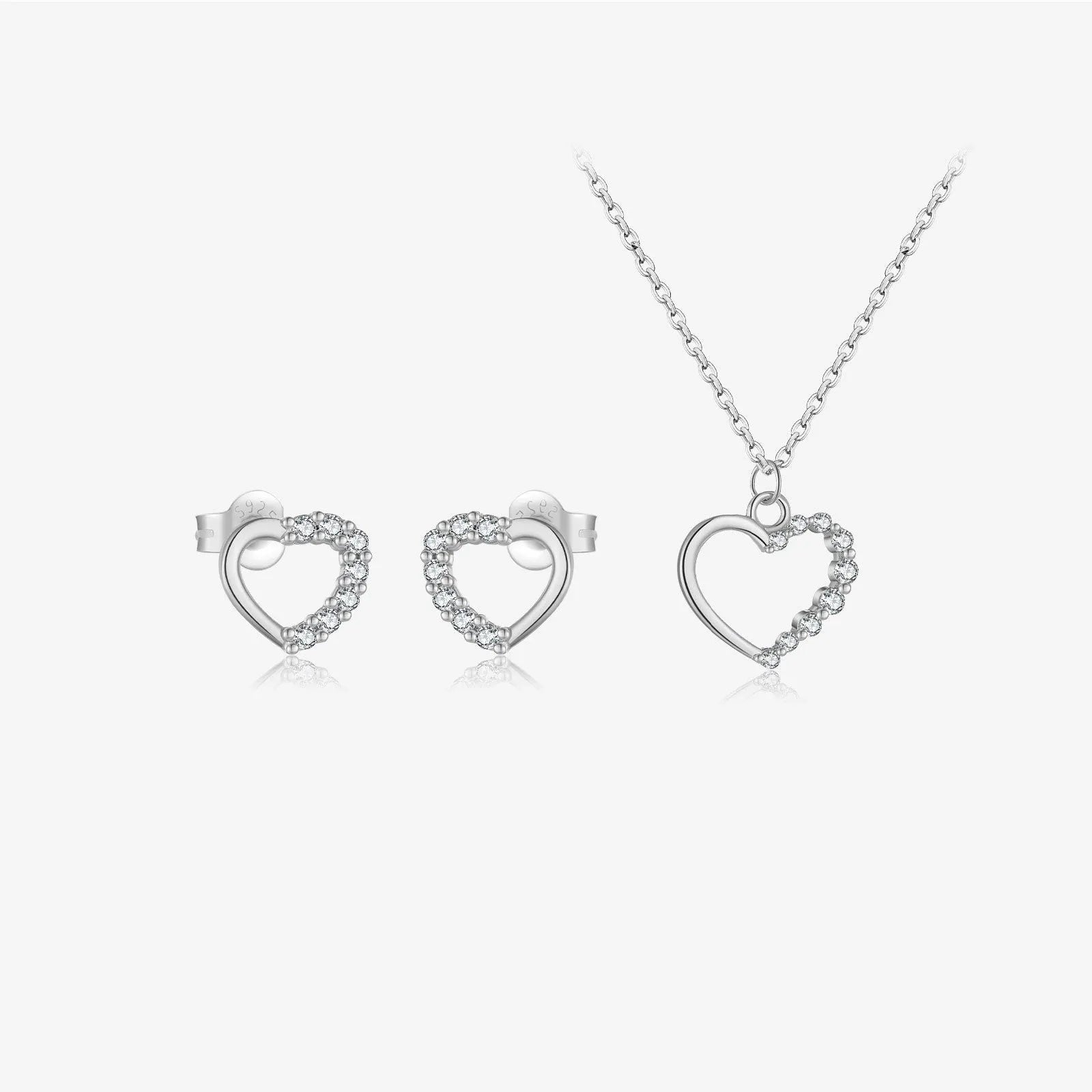 S925 sterling silver hollow heart and circle pendant necklace on a regular chain for women.