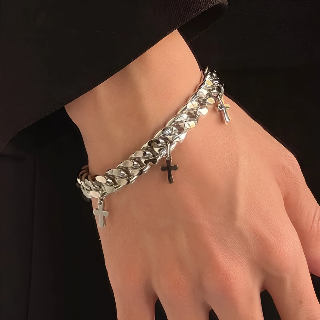 Men's geometric cross bracelet in titanium steel with cold wind style design