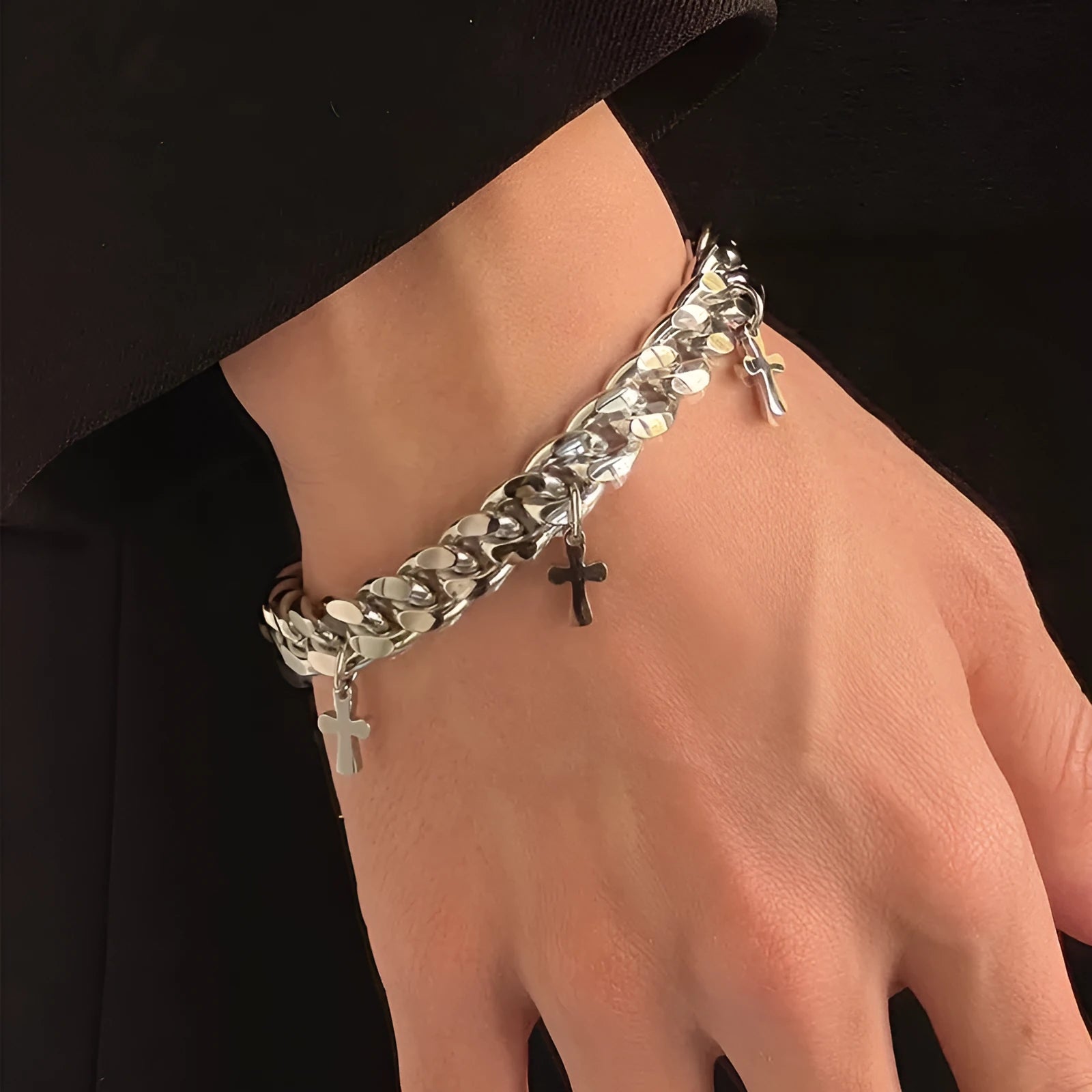 Men's geometric cross bracelet in titanium steel with cold wind style design