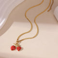Strawberry fruit pendant necklace in stainless steel with red or white powder gradient finish