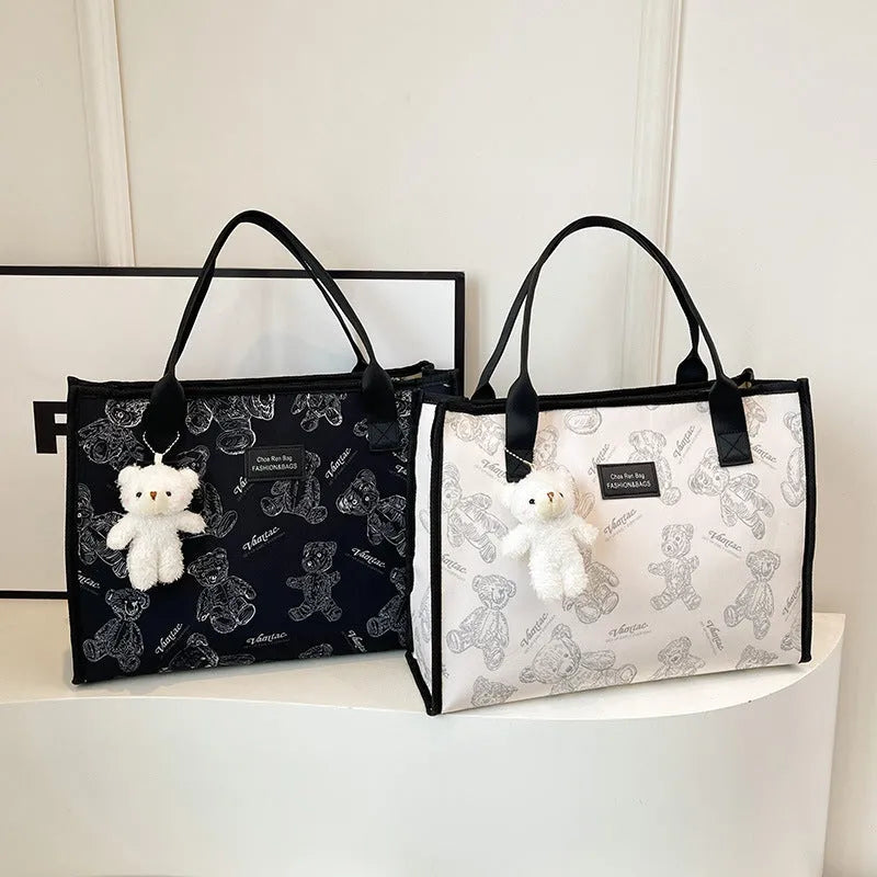 Women's printed canvas tote bag with rhombus pattern in horizontal square shape