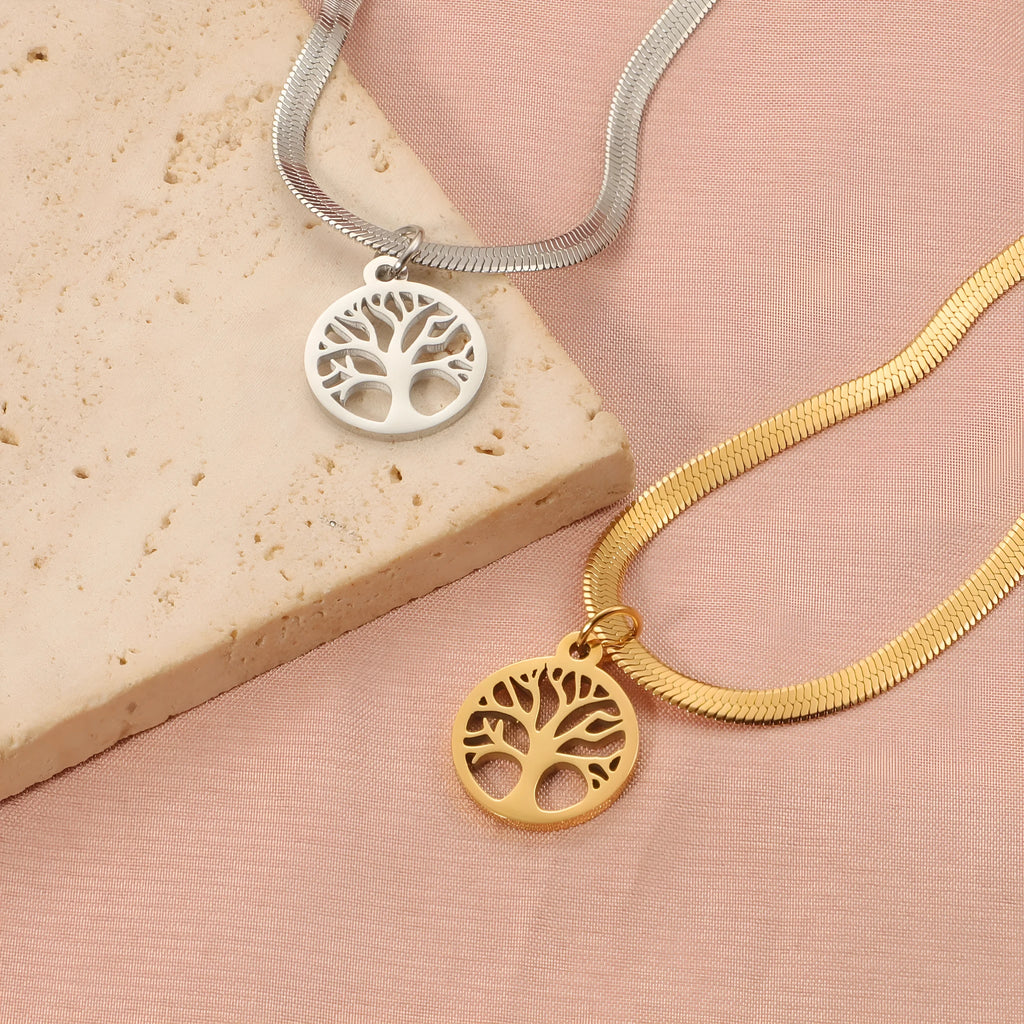 Stainless steel lucky tree necklace with adjustable chain and titanium steel pendant
