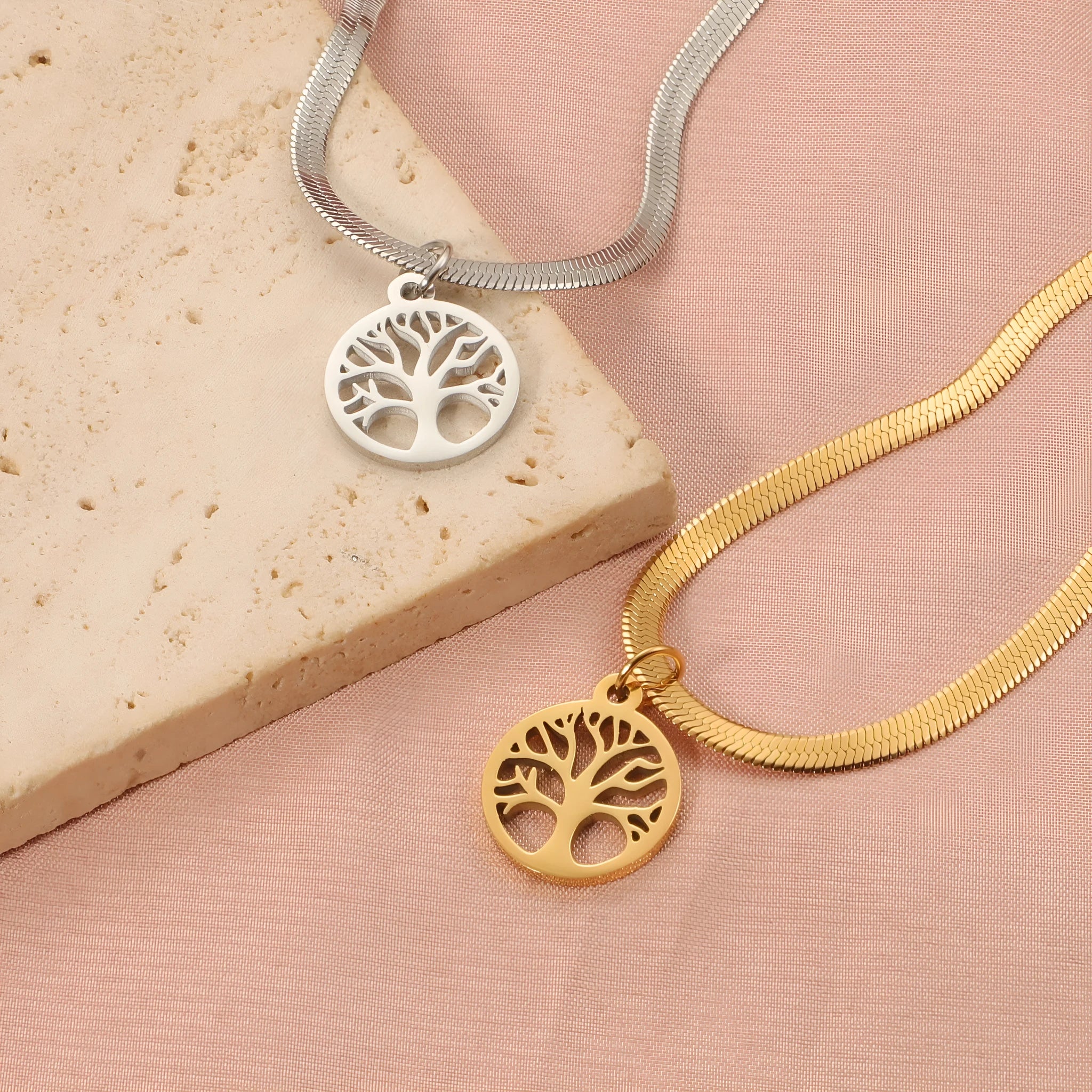 Stainless steel lucky tree necklace with adjustable chain and titanium steel pendant