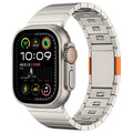 Stainless steel magnetic buckle watch strap for Apple Watch in silver colour showing business style and magnetic clasp