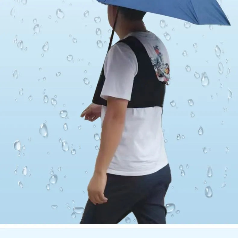 Black portable umbrella holder with shoulder strap showing diving cloth material and adjustable size options