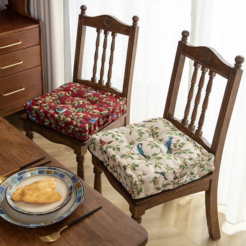 American dining chair cushion with plant pattern in multiple colours showing 40×40×8cm dimensions