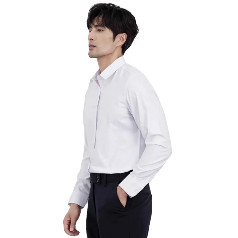 Men's wine red slim fit business casual shirt with long sleeves and cardigan styling