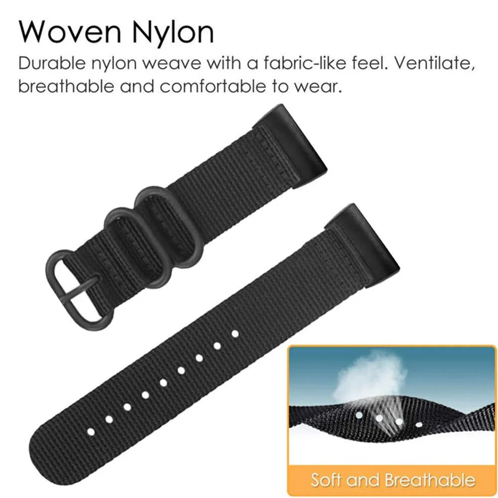 Army Green nylon three-ring buckle replacement strap for Fitbit Charge fitness trackers