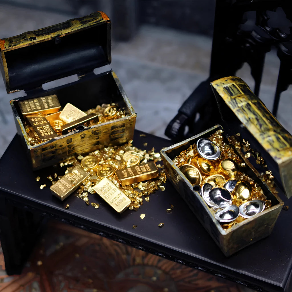 Alloy gold coin treasure box doll house miniature accessories for teenagers
