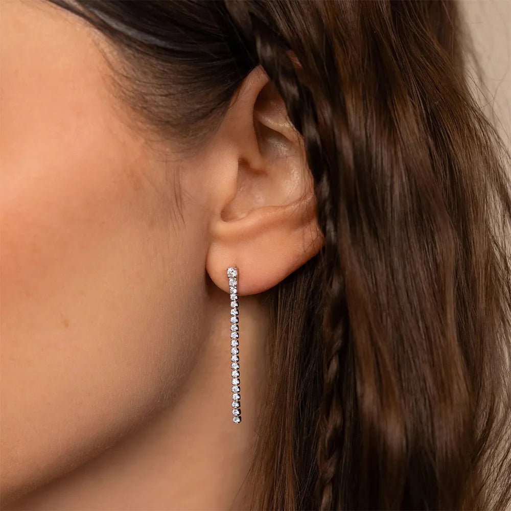 Women's stainless steel zircon earrings with geometry design and Chinese style elements in gold and steel colour options