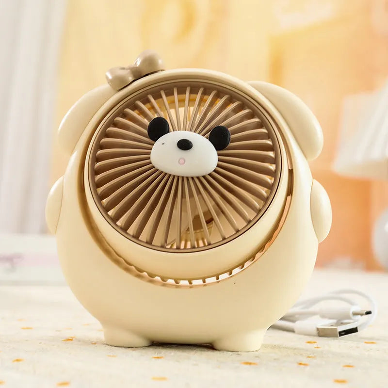Dog-themed USB desktop electric fan showing dog design elements with three speed settings