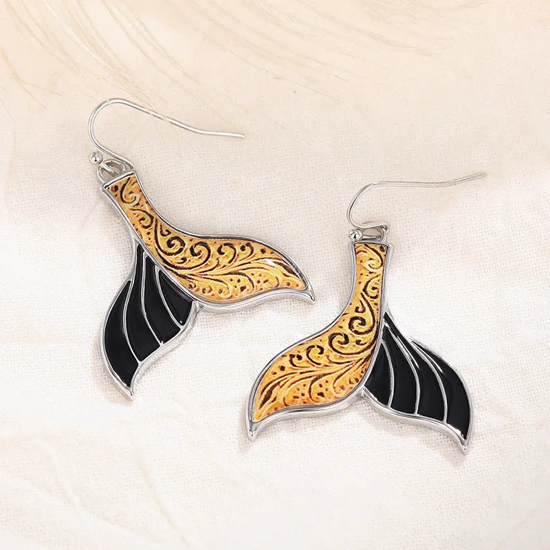 Women's Fishtail earrings with Whale design in White Gold E4143 alloy metal