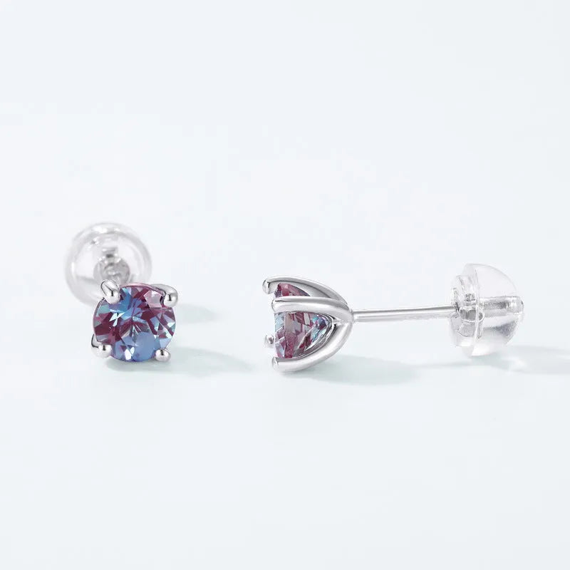 925 silver ear studs with geometric shape and cultivate Alexandrite colour