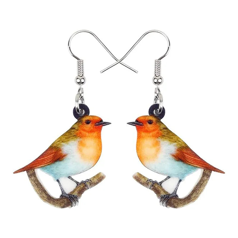 Acrylic blue titmouse geometric animal design pendant earrings with snake elements
