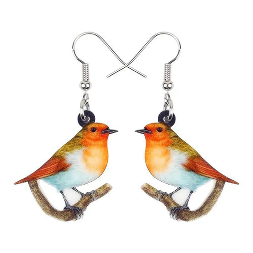 Acrylic blue titmouse geometric animal design pendant earrings with snake elements