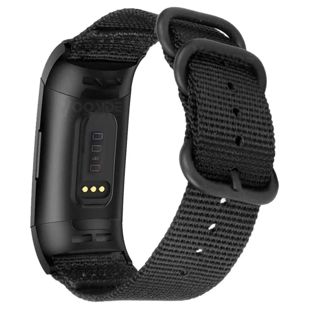 Army Green nylon three-ring buckle replacement strap for Fitbit Charge fitness trackers