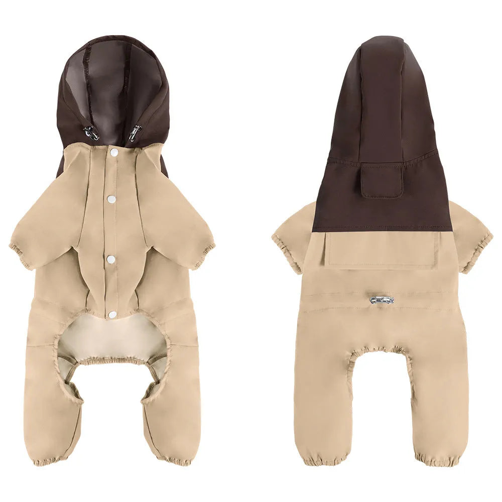 British style polyester dog waterproof jacket for small and medium breeds in khaki colour